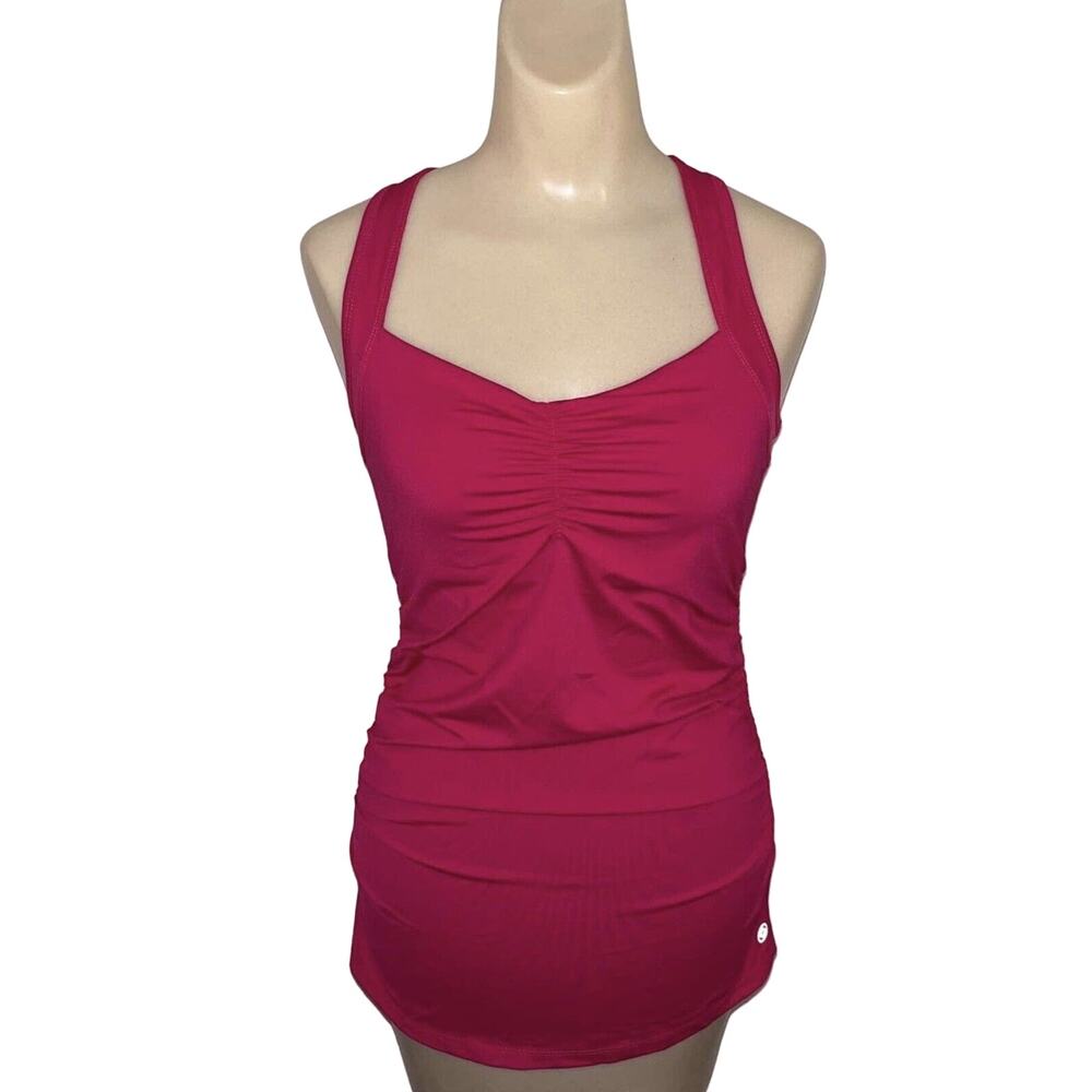 Lija Womens Tank Top Size Small Bright Pink Shelf Bra Racerback‎ Golf Tennis EUC